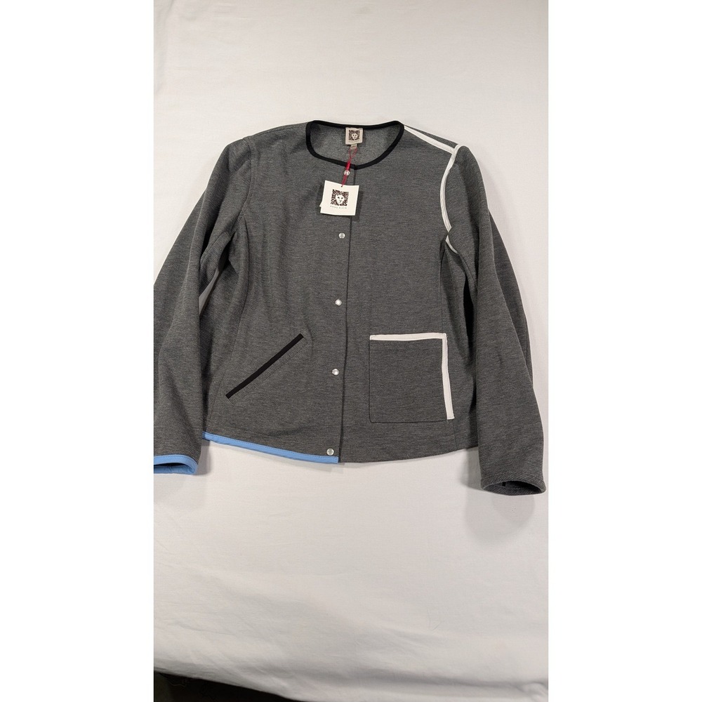 Anne Klein Womens Grey Textured Snap Front Jacket Blazer Size 8 NWT